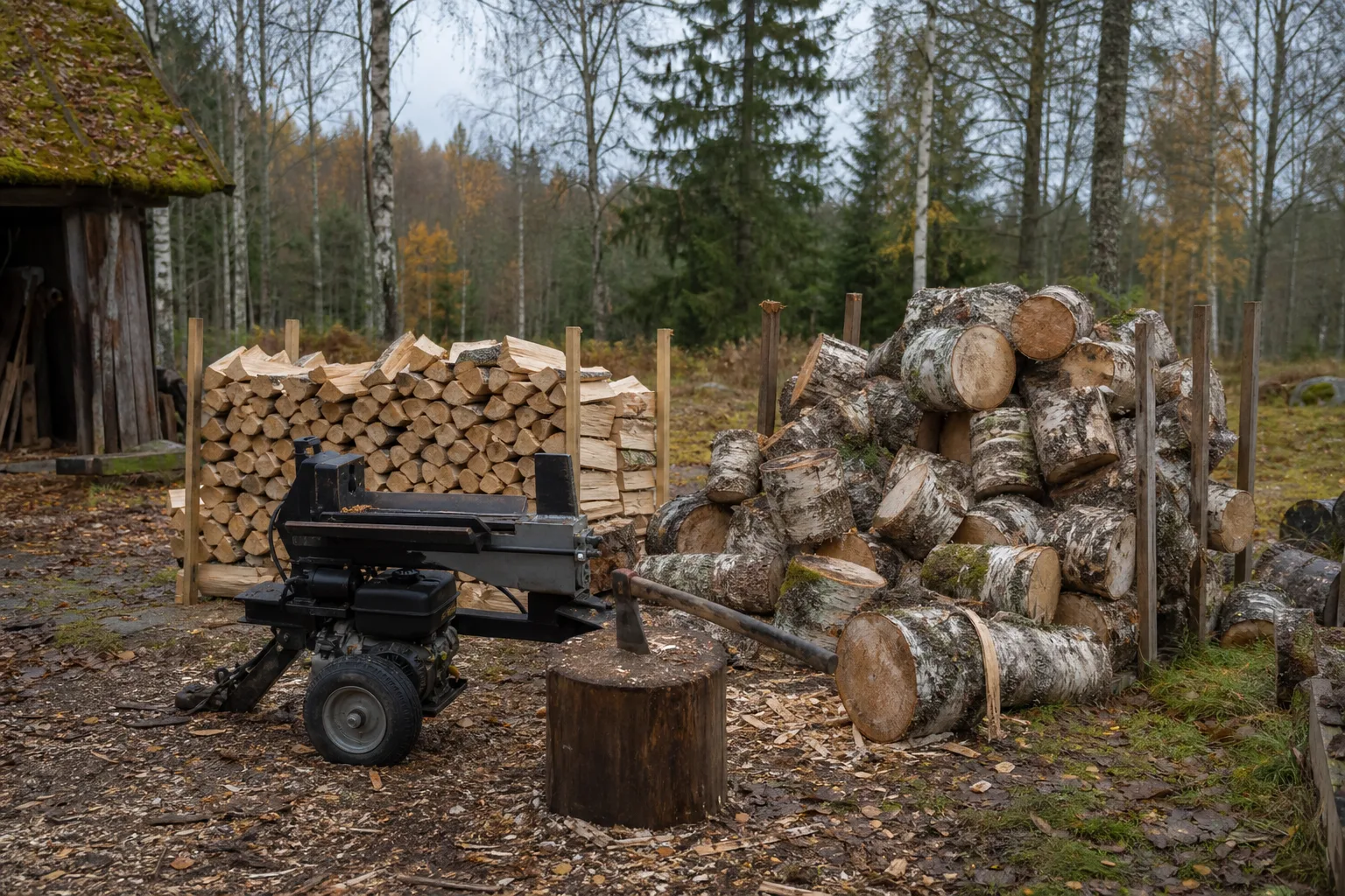 Två vedtravar av olika grovlek bredvid varandra